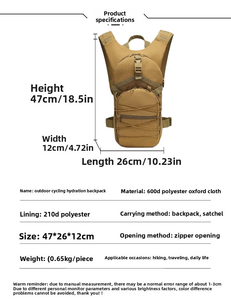 Unisex Tactical Hydration Backpack with Bladder – 20L Outdoor Pack - Thumbnail 6