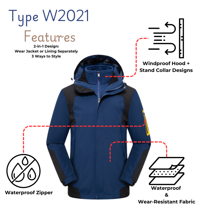 Unisex 2 in 1 Waterproof Softshell Winter Jackets – Outdoor Hiking & Camping Gear - Thumbnail 4