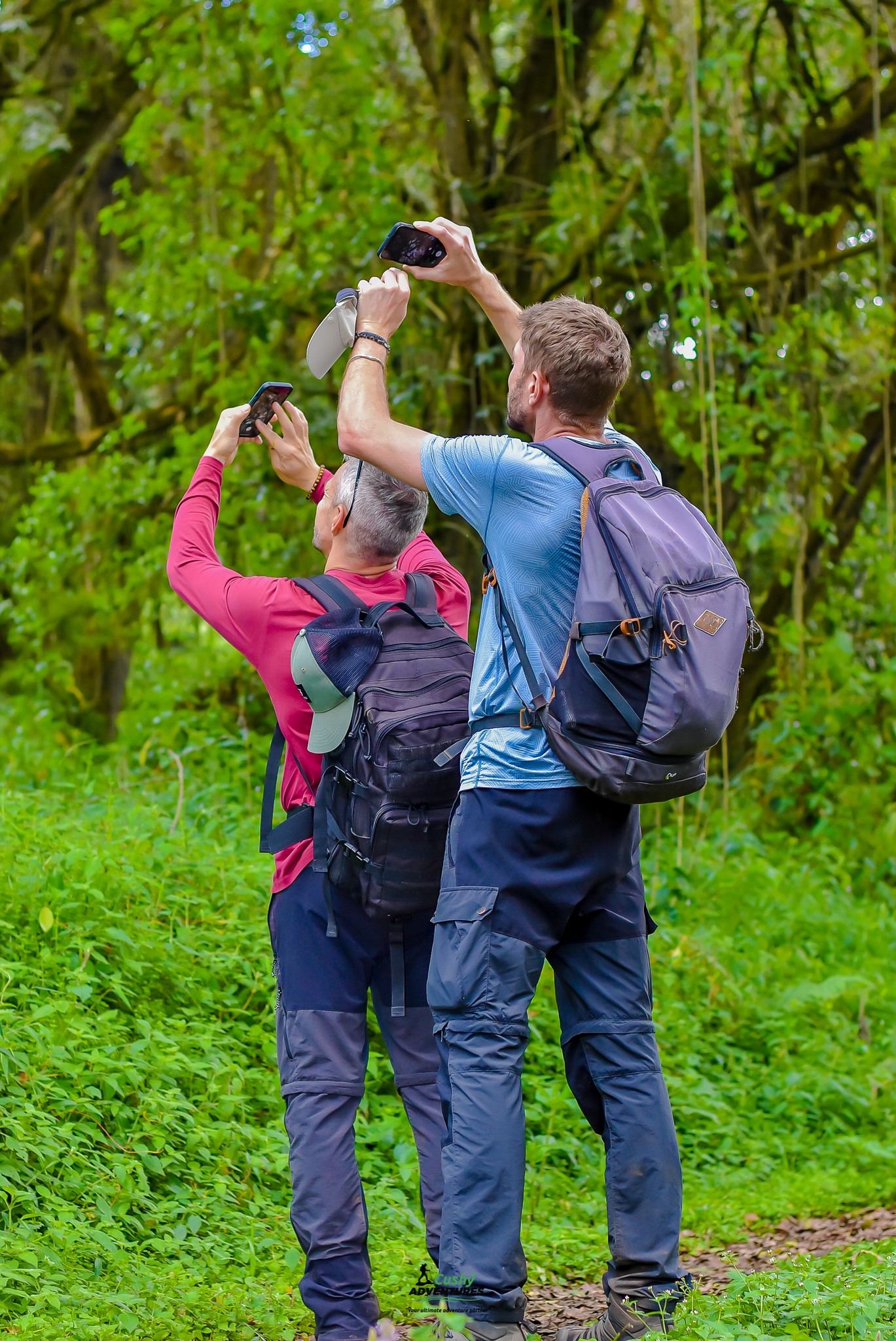 Two foreign Cushy Community hikers capturing Eburru trail views.