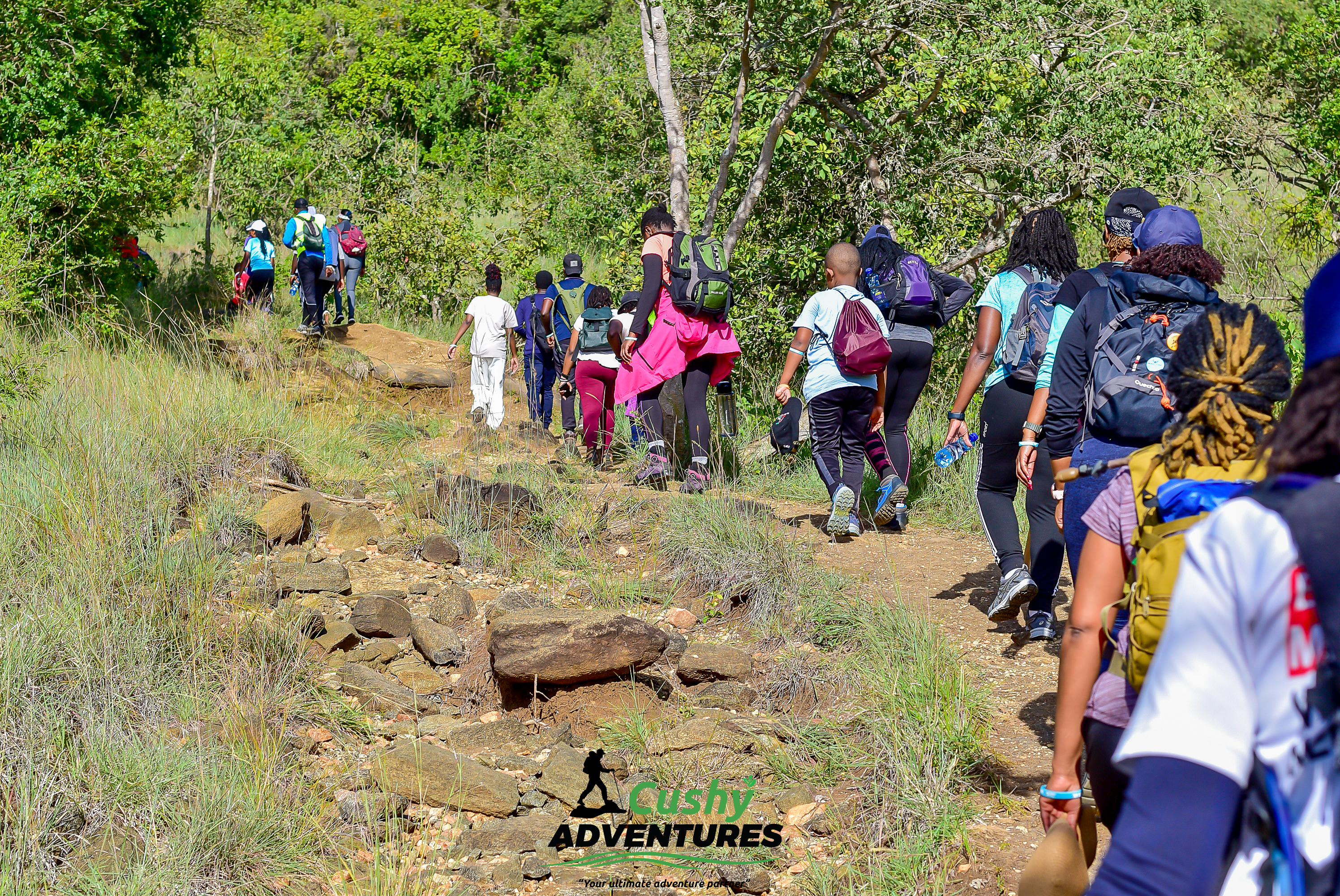 Start of Mount Kilimambogo Day Hike β Cushy Adventures Group of hikers beginning the Mount Kilimambogo day hike at the trailhead.