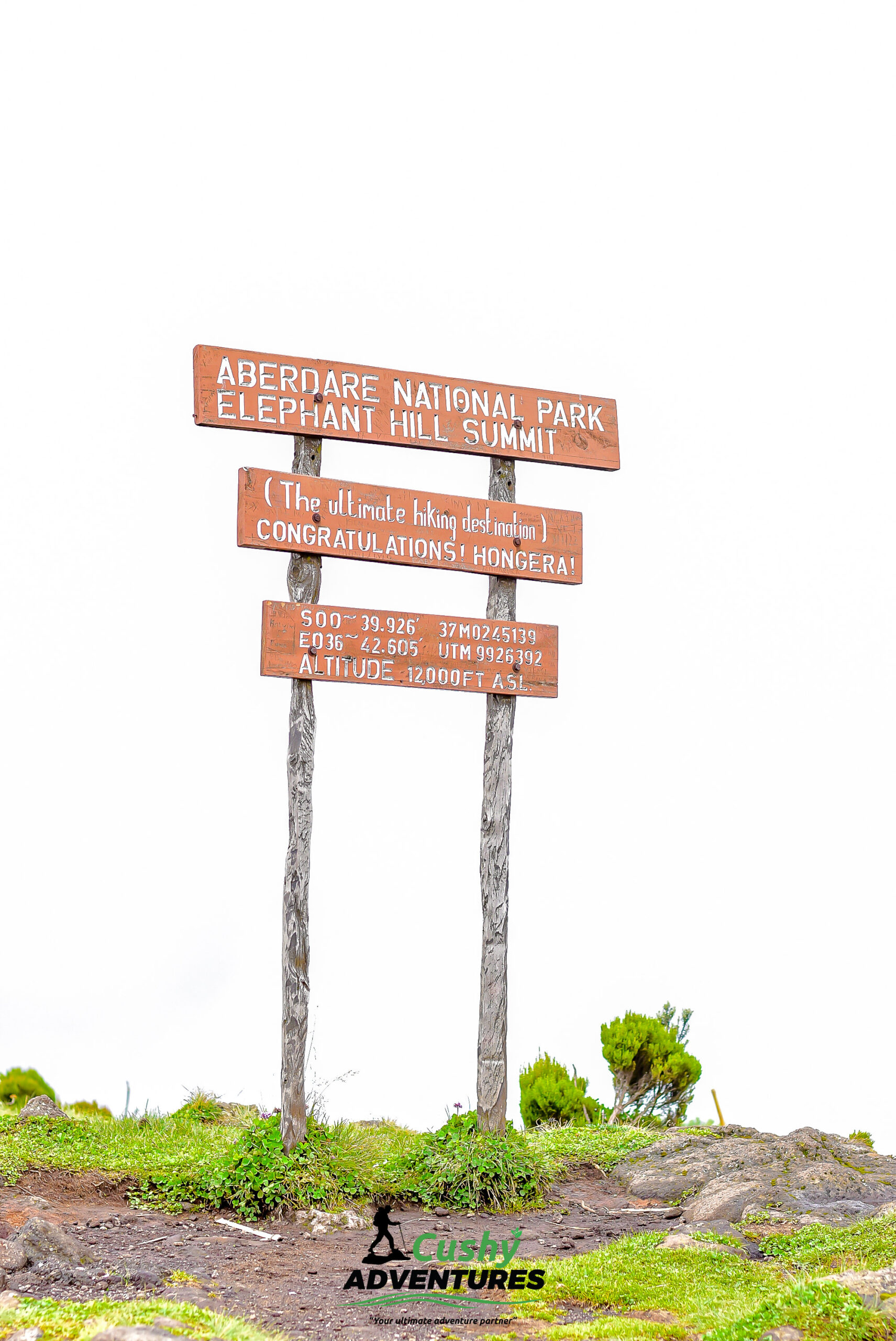 Summit board marking the peak of Elephant Hills in the Aberdare Ranges.