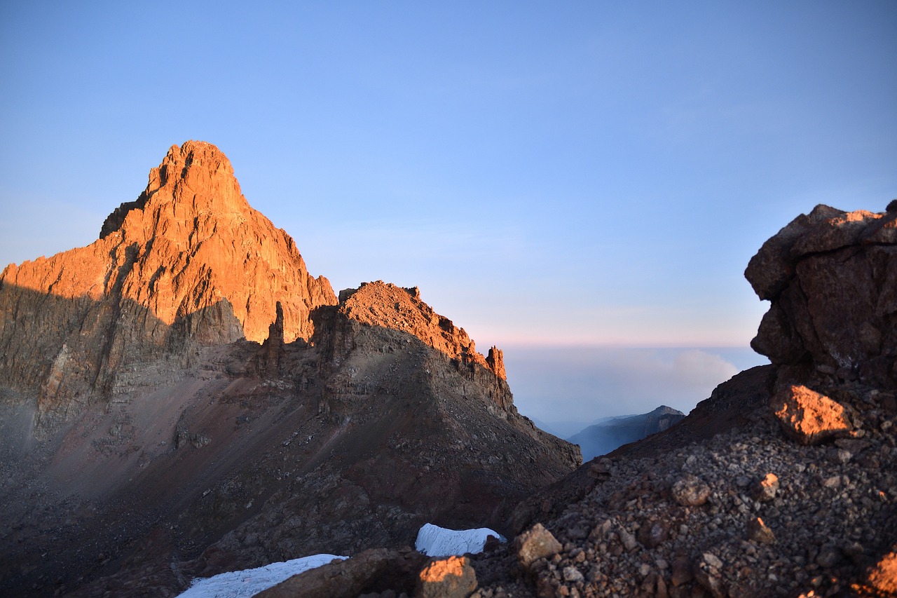 mount kenya, sunrise, mountain, peak, landscape, flora, kenya, africa, nature, sky, wilderness, outdoors, rocks, grass, mount kenya, mount kenya, mount kenya, mount kenya, mount kenya