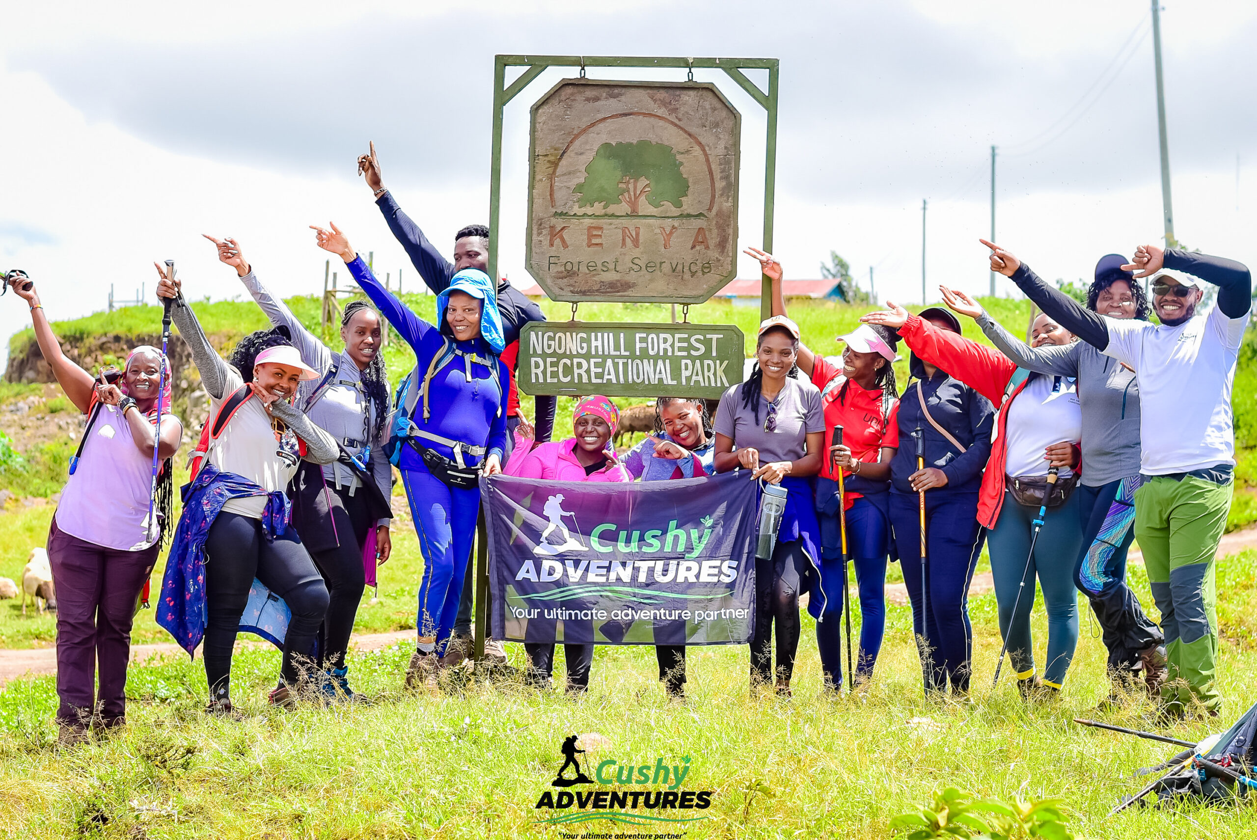 Group of hikers at Kona Baridi, Ngong Hills