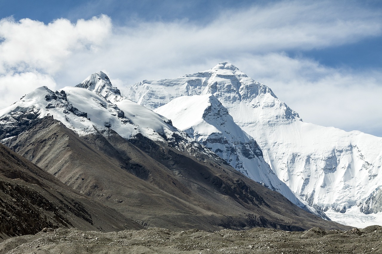 Everest Base Camp view with Mt. Everest outline in the background