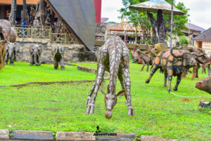 African Art Gallery in Arusha with animal statues at the entrance