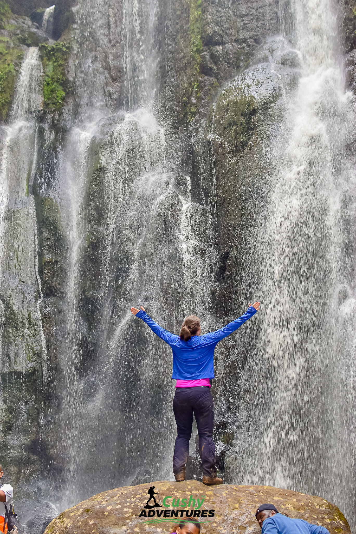 Scenic Ragia waterfall flowing through the Aberdare forest trail